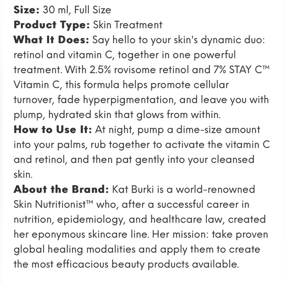 KAT BURKI RETIN-C TREATMENT COMPLEX GLOWING SKIN VITAMIN C ANTIOXIDANT RETINOL - Picture 2 of 5